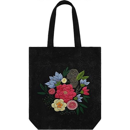 Broderisett på svart lerret, liten lerretsveske inkludert mønster og instruksjoner, broderi startsett med broderiveske, ring