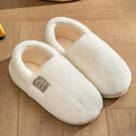 Dam Solid Color Plyschtofflor, Slip On Hem Tjocksulor Bekväma Skor, Inomhus Varma Mysiga Luddiga Skor white EU40 41