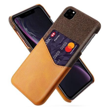 KSQ kortlommeholder til iPhone 11 6,1 tommer, stødsikkert hybridbagcover i PU og stof - Orange Orange