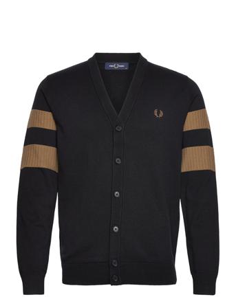 Tipped Sleeve Cardgn Strikkegenser Cardigan Svart Fred Perry