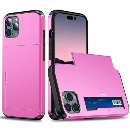 iPhone 14 Pro case with slide card holder - Pink