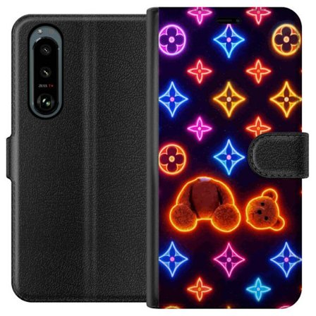 Kompatibelt Lommeboketui til Sony Sony Xperia 5 III Neonfarget luksusmønster med en glødende teddybjørn i pop-art-estetikk
