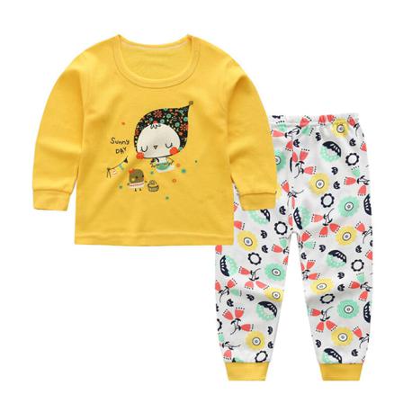 Kid Cartoon Print Crew Neck Sovkläder Elastisk Midja Pyjamas Set