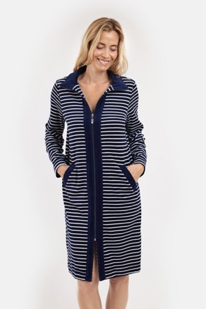 BRANDTEX - Morgenkåbe - Navy - Stribet