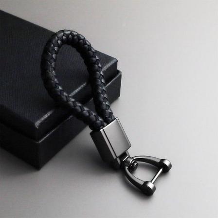 Universal sort læder bilnøglering Metal nøglering vævet rem Flettet reb Nøglering til mænd og kvinder - D-ring og SUV-skruetrækker IC