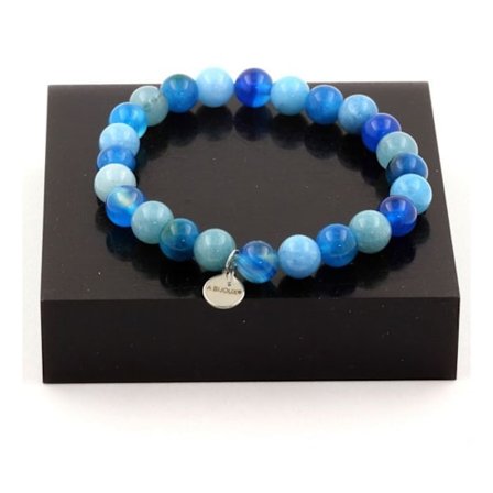 Stenar och mineraler. Blue Chalcedony Beads Armband + Aquamarine + Blue Ribboned Agate + Made in France.