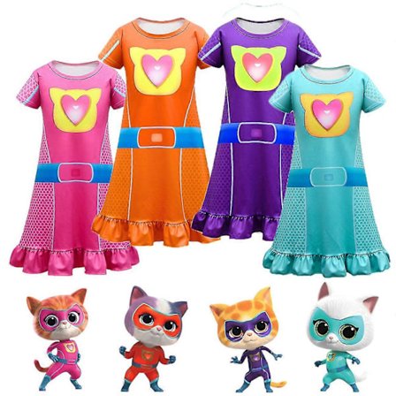 Barnklänningar Flickor Super Kitties Nattlinne Sommarkläder Tecknad Nattlinne Kortärmad Pyjamas Baby Barn Hemkläder