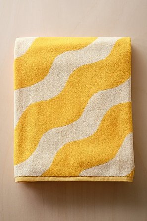 Jotex - Ręcznik Kąpielowy 90x150 Cm Zólty/naturalna biel - WAVES - Kup Ręczniki kąpielowe firmy Jotex