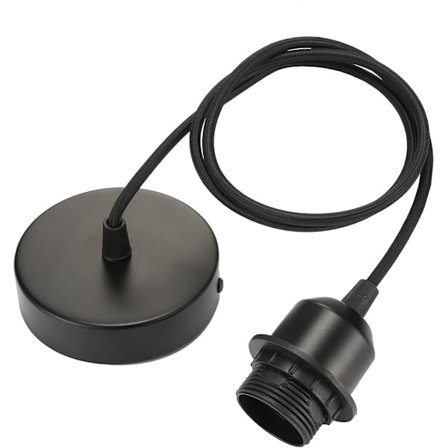 E27-upphängning med skruvring, justerbar tygkabel 100 cm, upphängning kompatibel med lampskärm, svart