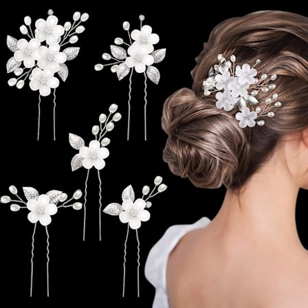 Hair Accessories - 5 PCS - Silver Wedding Hair Pin Pearl Rhinestone Hair Clips Flower Crystal Hair Accessories for Wedding
