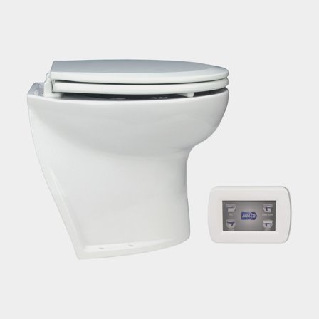 Electric marine toilet Jabsco Deluxe Flush 14", angled back, 24 V, large bowl, extra low, for freshwater supply + solenoid valve (solenoid)