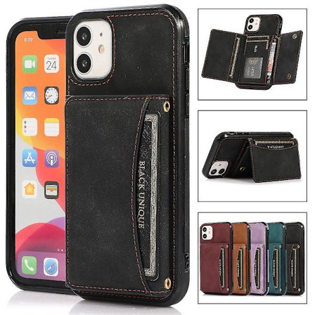 Iphone 12 Mini Plånboksfodral Med Korthållare, Slim Pu Läder Stötfångare Kortplatser Fodral För Apple Iphone 12 Mini Svart (Svart)