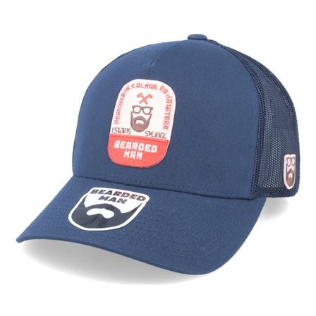 Bearded Man - Blå trucker Keps - Beard Label Patch 5-Panel Retro Navy Trucker @ Hatstore