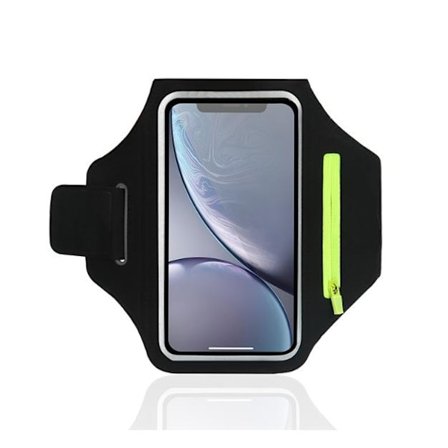 Løpearmbånd med øretelefonlomme, justerbart sportsarmbånd for telefoner opptil 6,7" (Svart)