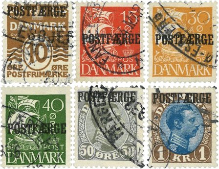 Danmark - 6 forskellige postfærge frimærker - Stemplet