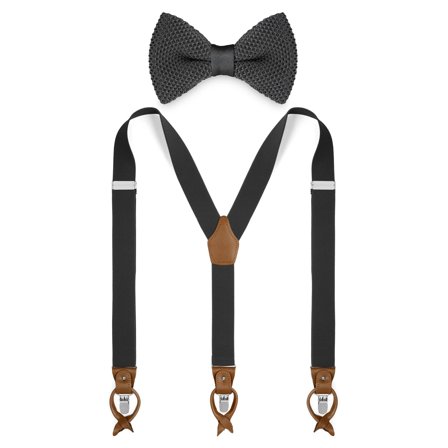 Set met Donkergrijze Voorgestrikte Vlinderdas en Bretels voor mannen - Vlinderdassen sets