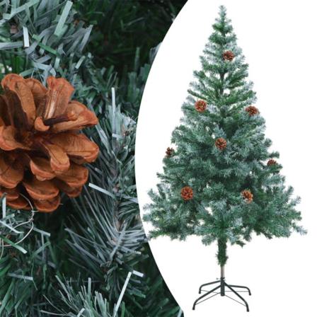 Vidaxl Frostad Plastgran Med Led Och Julgranskulor Och Kottar 15 Grön