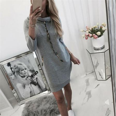 Laiweis Vinter Casual Dam Hoodie Klänning Scarf Krage Pocket Lo