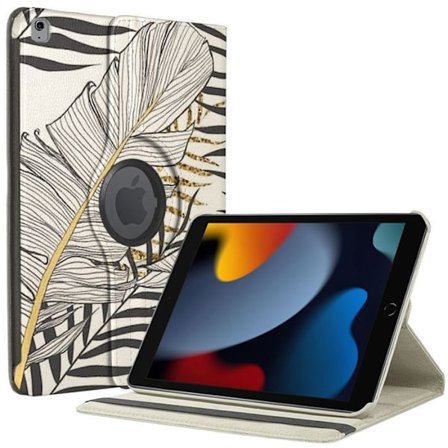 Beskyttelsesskal - E.F.Connection - til iPad 10,2" - Rotérbar 360° - Plante-motiv - Syntetisk læder