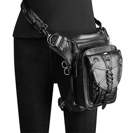 Steampunk midjeväska Fanny Pack Lårhölsterväska Gotiskt läderaxel Crossbody Vandringskedja Messenger Bag