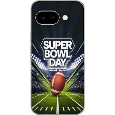 Kompatibelt Mobildeksel til Google Pixel 9a Super Bowl Day plakat med amerikansk fotball på opplyst arena i dramatisk sportsdesign