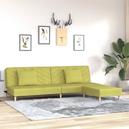 Vidaxl Bäddsoffa 2-sits Med Två Kuddar Och Fotpall Grön Tyg Grön