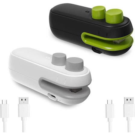 2 kpl Mini Pussinsulkija, 2 in 1 Lämpösulkija ja Leikkuri, Pussinsulkija Kone Ruoan Säilytykseen (USB-kaapeli Mukana, Musta & Valkoinen)