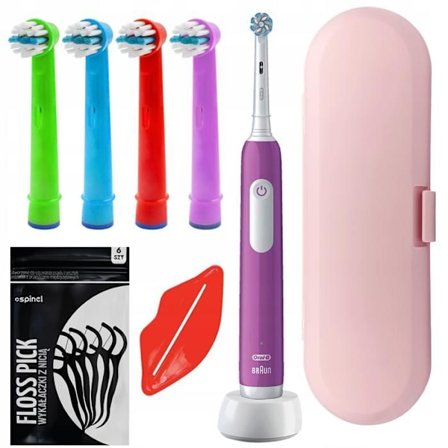 Elektrisk tandborste - Oral B - Junior Pro Lila - Barn 6 år och äldre - 4 munstycken - Resväska