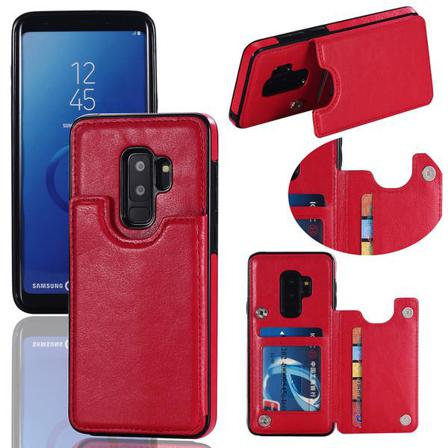 Samsung S9 - Läderskal Med Kortfack - Röd Red Röd
