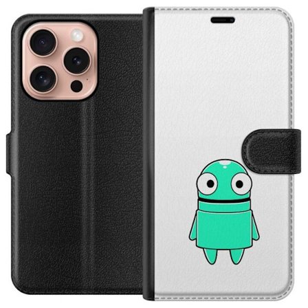 Yhteensopiva Lompakkokotelo Apple Apple iPhone 16 Pro Turkoosi piirroshahmo isoilla silmillä ja iloisella persoonallisuudella yksinkertaisessa kuvitu