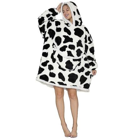 Oversized hættetrøje tæppe Fluffy fleece tæppe hættetrøje til kvinder Mænd Børn Bærbart hættetæppe med stor lomme Cow One Size for Adults
