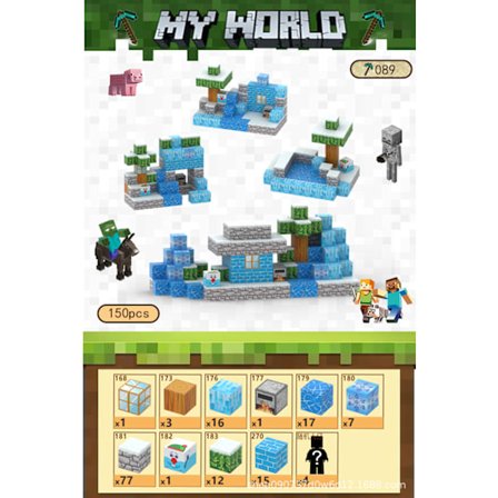 Minecraft byggeklosser, inkludert 150 sekskantede magnetiske leker med 4 dukker (Is Hus)