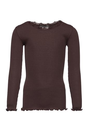 Silk T-Shirt W/ Lace Langærmet T-shirt Burgundy Rosemunde Kids