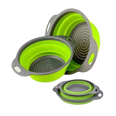 Hopfällbart durkslag med smart förvaring i silikon - 2-pack