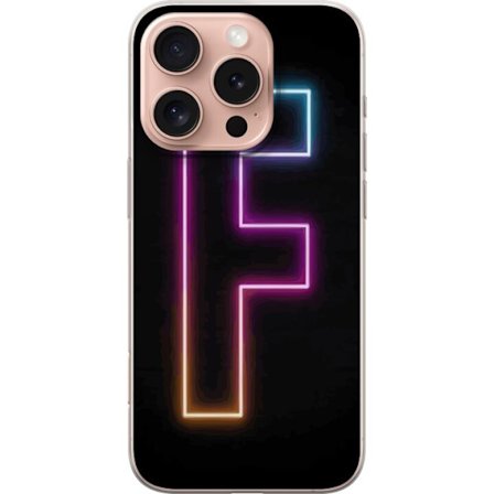 Yhteensopiva Puhelinkuori Apple Apple iPhone 16 Pro Neonkirjain F vaaleanpunaisella, sinisellä ja keltaisella valokehyksillä tummaa taustaa vasten,