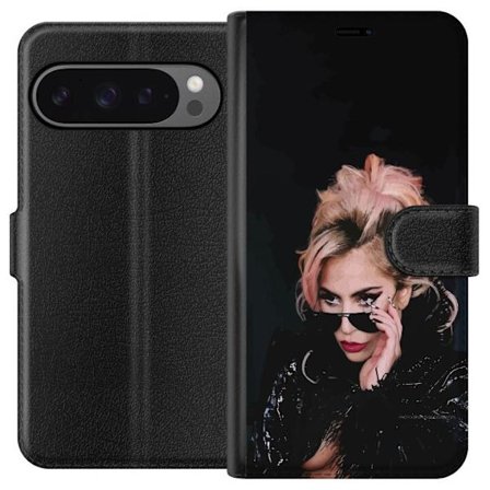 Yhteensopiva Lompakkokotelo Google Pixel 9 Pro XL Lady Gagan muotokuva aurinkolaseilla ja dramaattisella meikillä tummassa glamuurityylissä