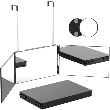 3-vejs spejl med forstørrelsesglas 360° trippelbelysning / sammenklappelig spejl til selvbarbering / hårstyling