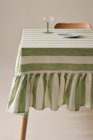 Jotex - Tischdecke Mit Quadratischer Spitze Mit Volant Hellgrün/naturweiß - IRIS - Kaufe Tischdecken bei Jotex