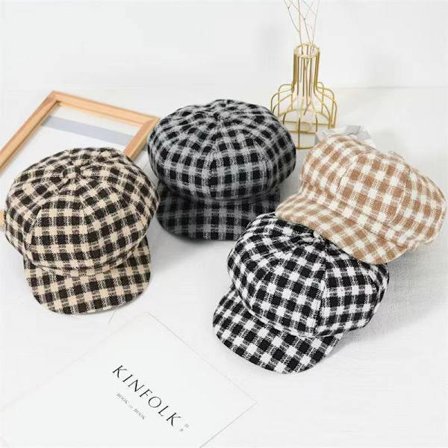 Rutiga mode damer kvinnor flickor bagare keps keps nyhetspojke hatt, set