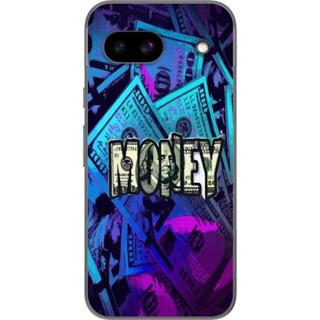 Google Pixel 8a Gjennomsiktig deksel Money motiv dollar sedler blå og lilla fargetema med stort money tema perfekt for luksus økonomi og grafisk des