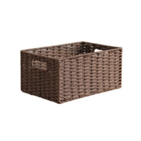 Nordisk minimalistisk stil vevd oppbevaringskurv med innebygde håndtak, papirkurv tau brun