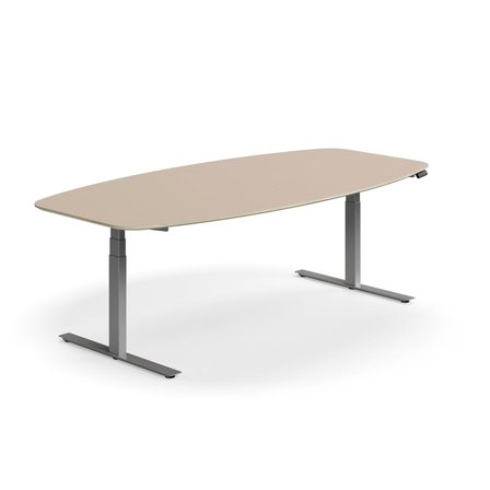 Höhenverstellbarer Konferenztisch NOVUS, 2400x1200 mm, silber/lehmgrau