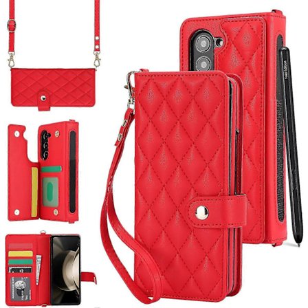 För Samsung Galaxy Z Fold 6 Plånboksfodral med S Pen-hållare, Crossbody-snodd & Handledsrem, Stöttåligt Stilrent Skyddsfodral