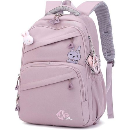 Enfärgad skolryggsäck för tjejer, ryggsäck med flera fickor för grundskolan, casual ryggsäck för vardagsbruk