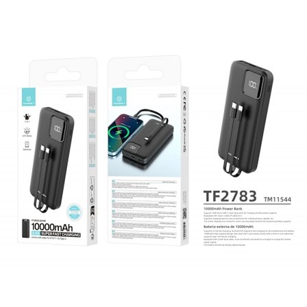 Powerbank 10000mAh 2-i-1 USB-C och Lightning-kabel