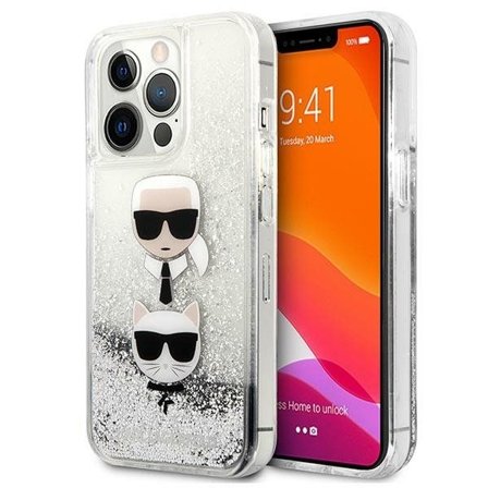 Karl Lagerfeld Liquid Glitter Karl&Choupette Huvudfodral för iPhone 13 Pro Max - silver