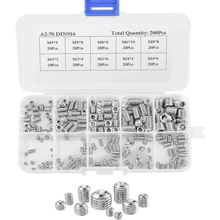 M3 M4 M5 M6 M8 sekskantet socket sett skruer 200 stk, sett assortert sett skruer sett rustfritt stål sekskantet socket sett