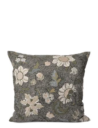 C/C 50X50 Black Flower Linen Home Textiles Cushions & Blankets Cushion Covers Svart Ceannis