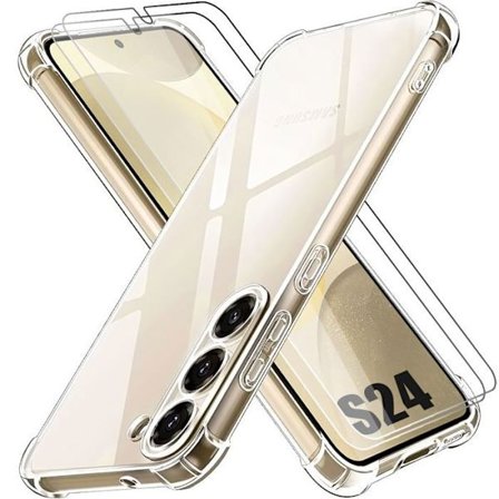 Coque för Samsung Galaxy S24 - BOOLING - Transparent silikon + 2 härdat glas