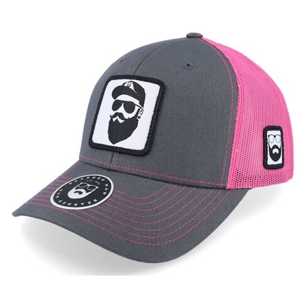 Bearded Man - Harmaa trucker Lippis - Cap Man Woven Patch Charcoal/Neon Pink Trucker @ Hatstore